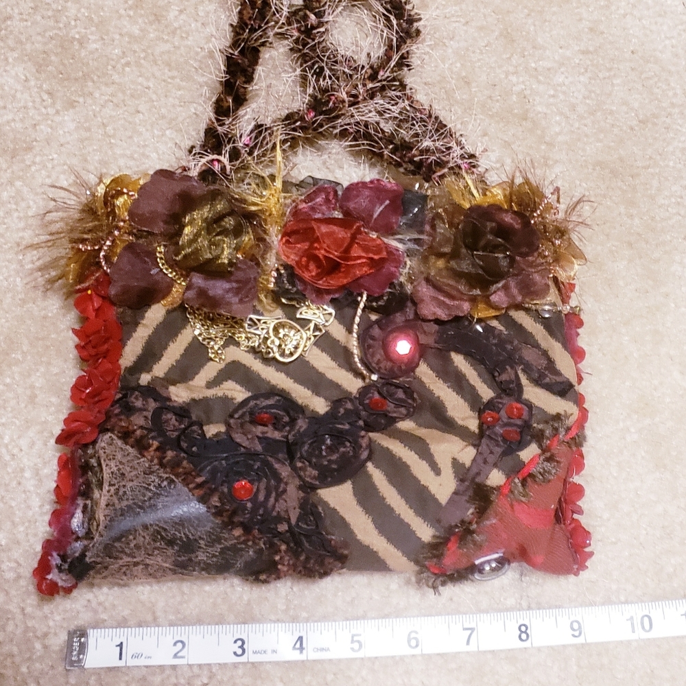 One-of-a-Kind OOAK Vintage Handmade Mini Bag - 3D Floral & Earthy - Picture 5 of 14